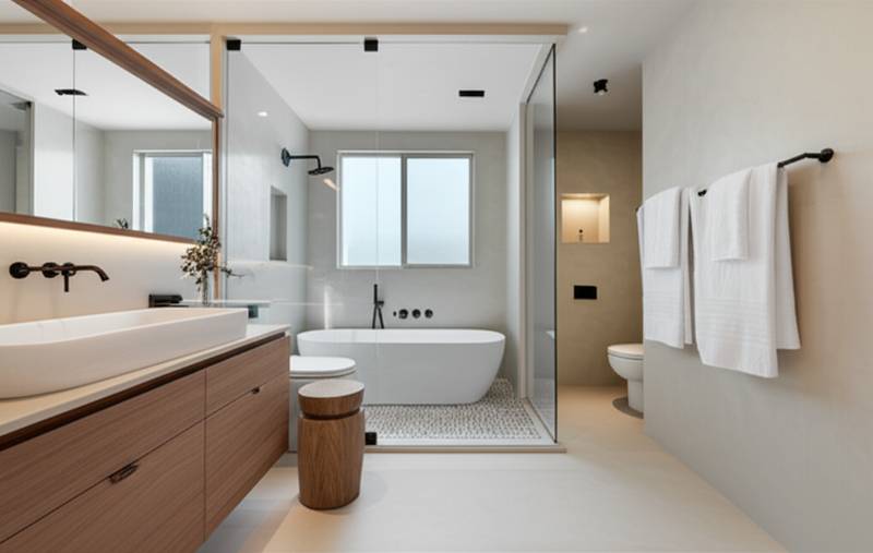 Featured image for Japandi Bathrooms Blend Wabi-Sabi With Scandinavian Calm